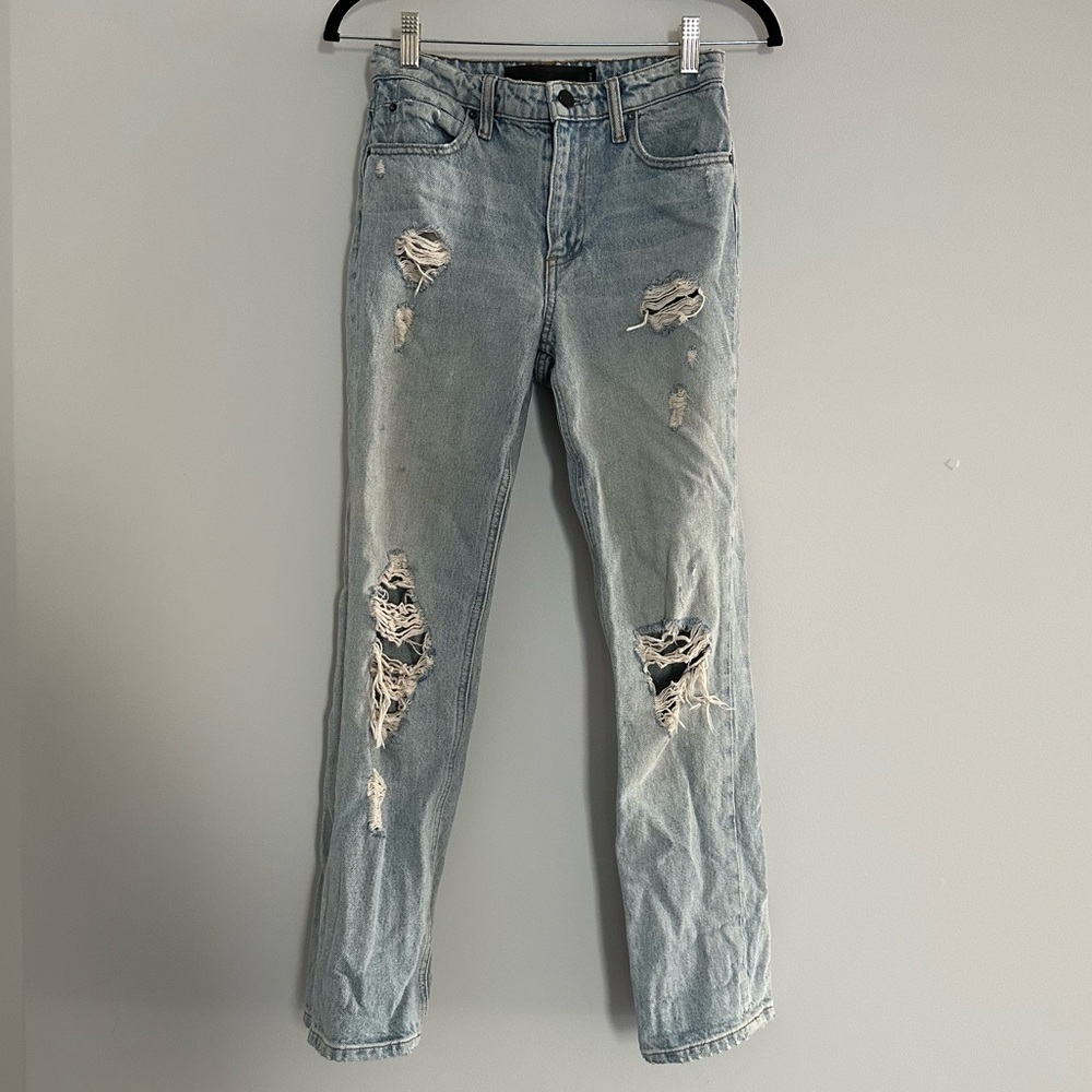 Alexander Wang X Denim Light Wash Straight Leg Distressed Jeans